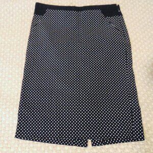 Black White Polka Dot Pencil Skirt 2 Minimalist Prep Careerwear Stretch Retro